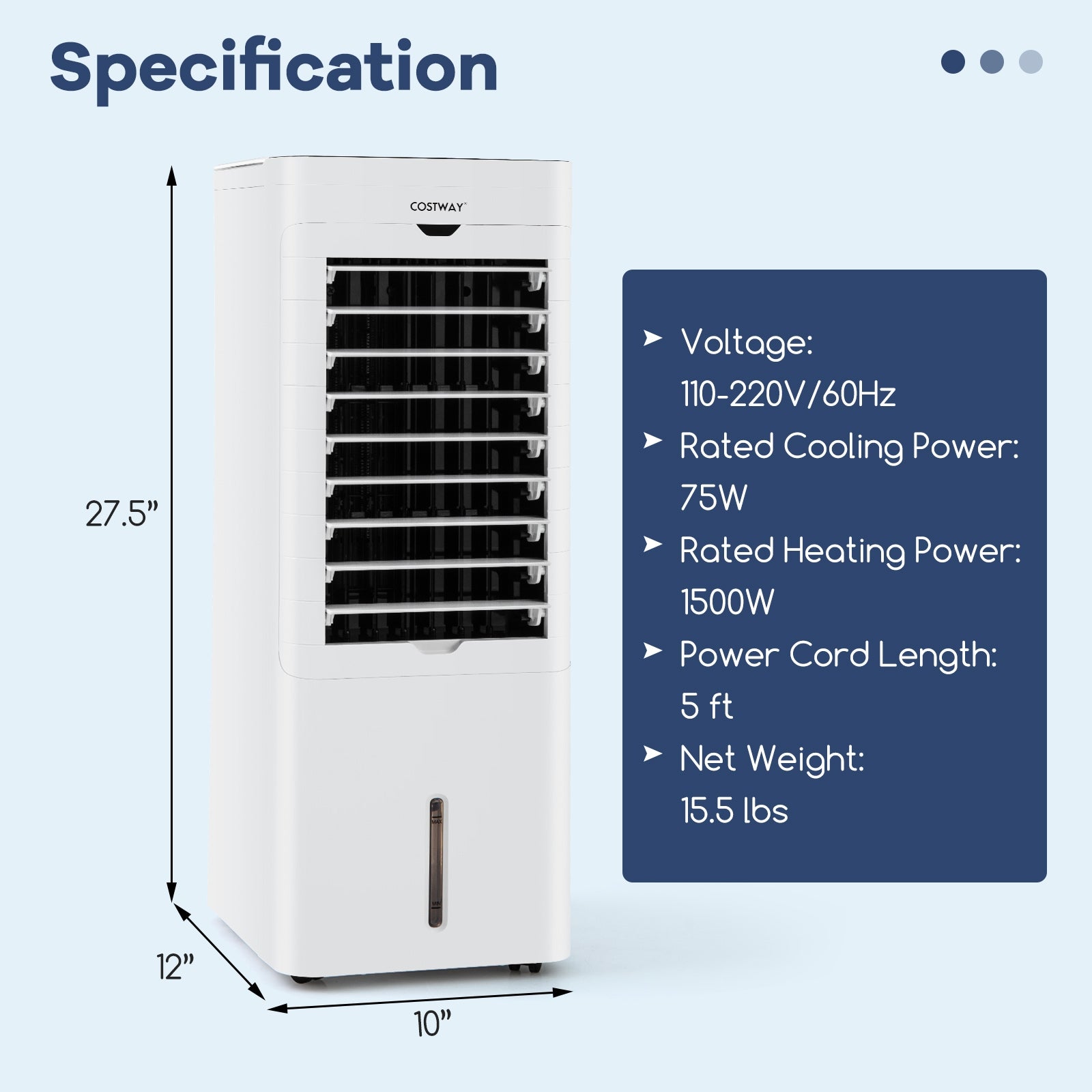 Evaporative Air Cooler and Heater with 3 Modes 3 Speeds and 2 Ice Boxes-White
