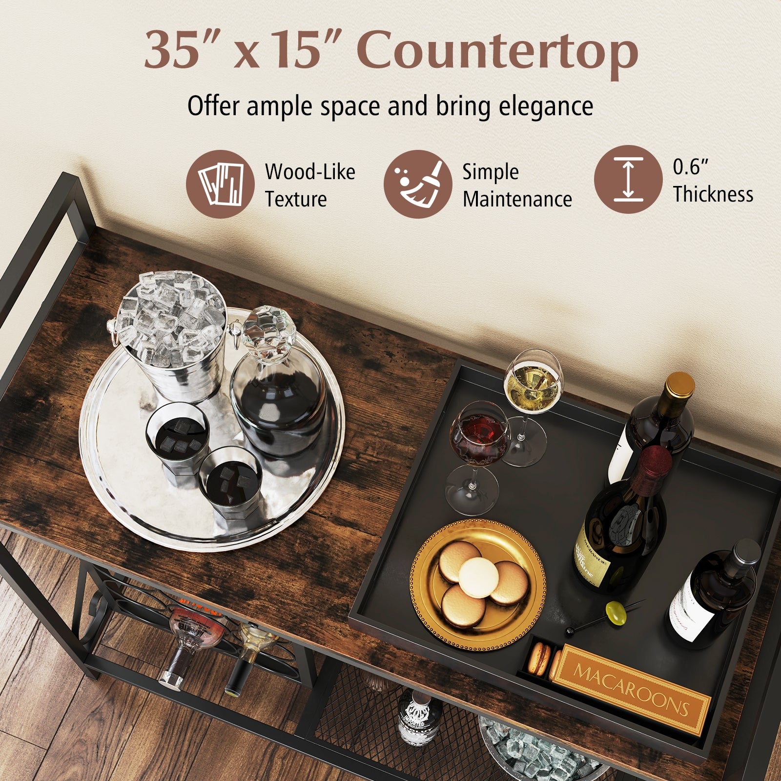 21 Bottle Wine Rack Freestanding Floor Wine Bottle Organizer with Glass Holder-Rustic Brown