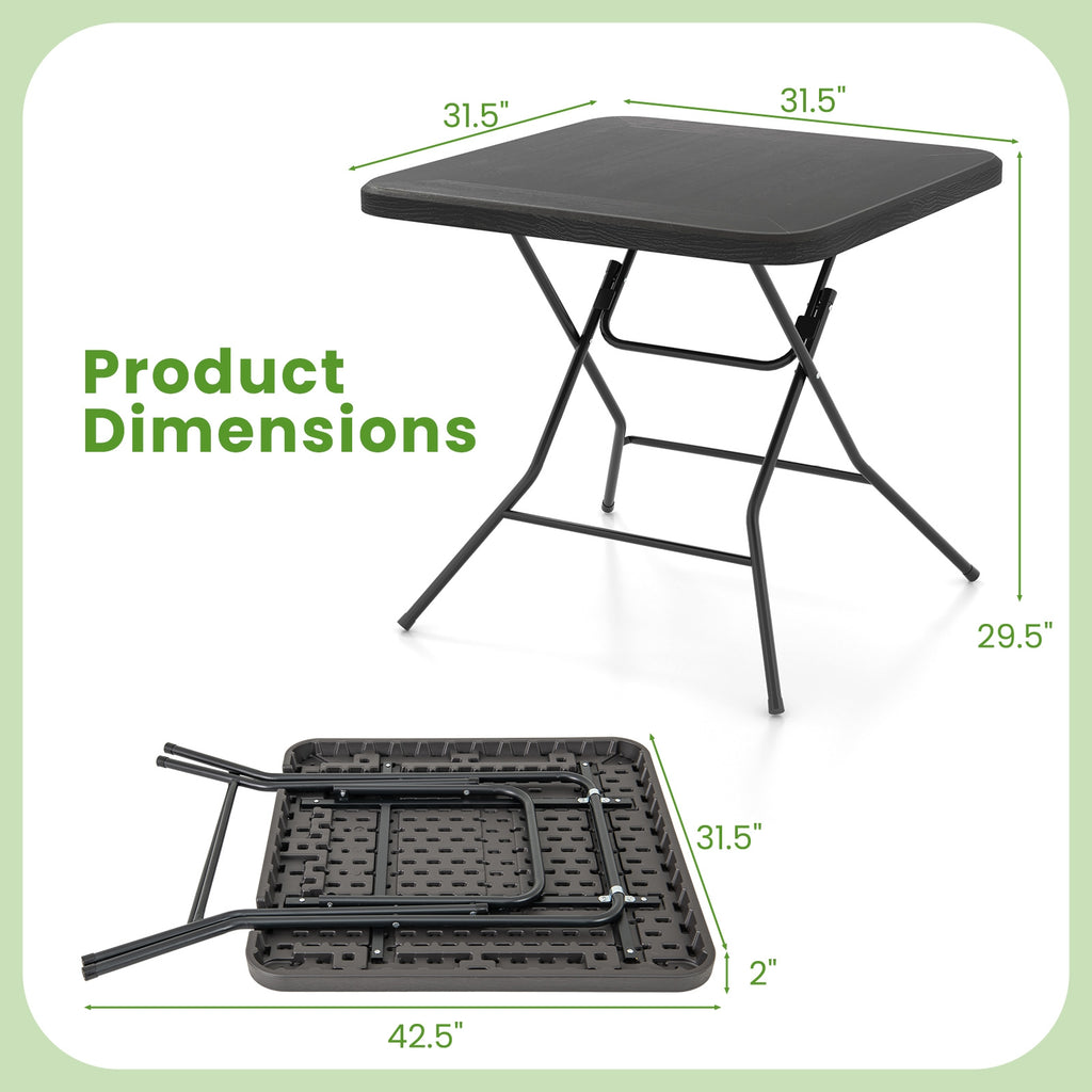 2.6FT Foldable Dining Table with Wood Grain HDPE Tabletop and Non-slip Foot Pads-Black