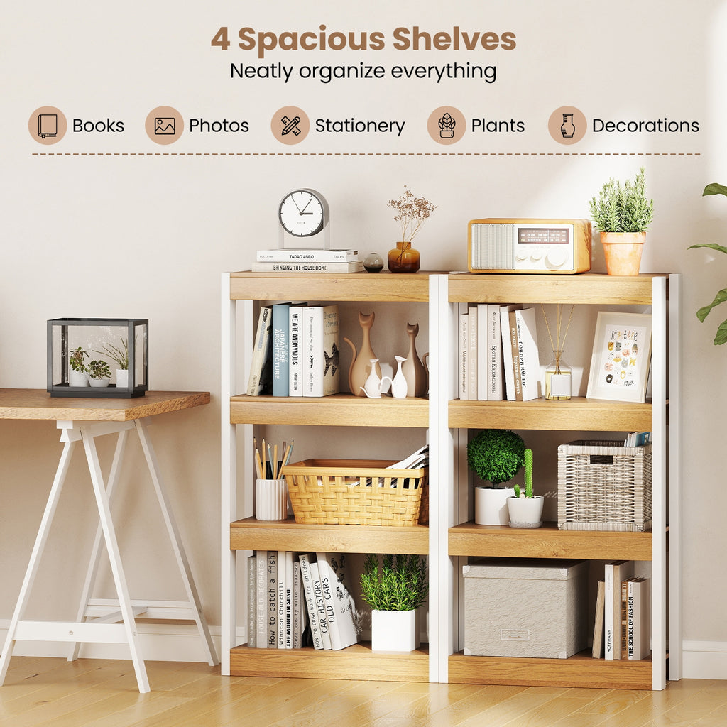 4 Tier Bookshelf Wooden Bookcase with Dual Anti-Tipping Kits-Natural