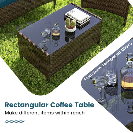 4 Piece Patio Rattan Conversation Set with Cozy Seat Cushions-Peacock Blue
