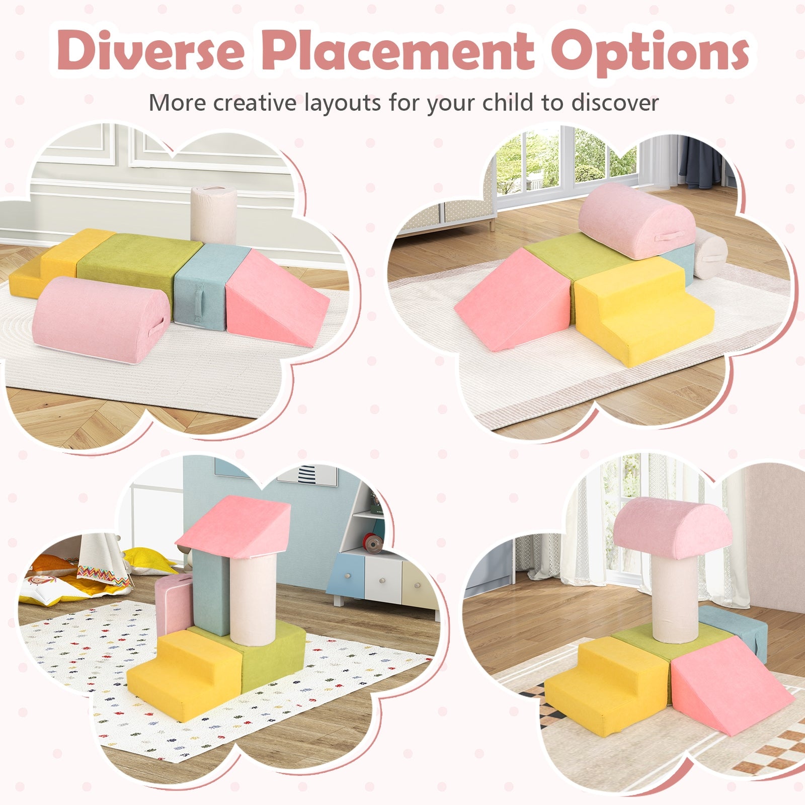 6-Piece Baby Climbing Blocks with 30D High-Density Foam and Carrying Handles-Macaron Multicolor