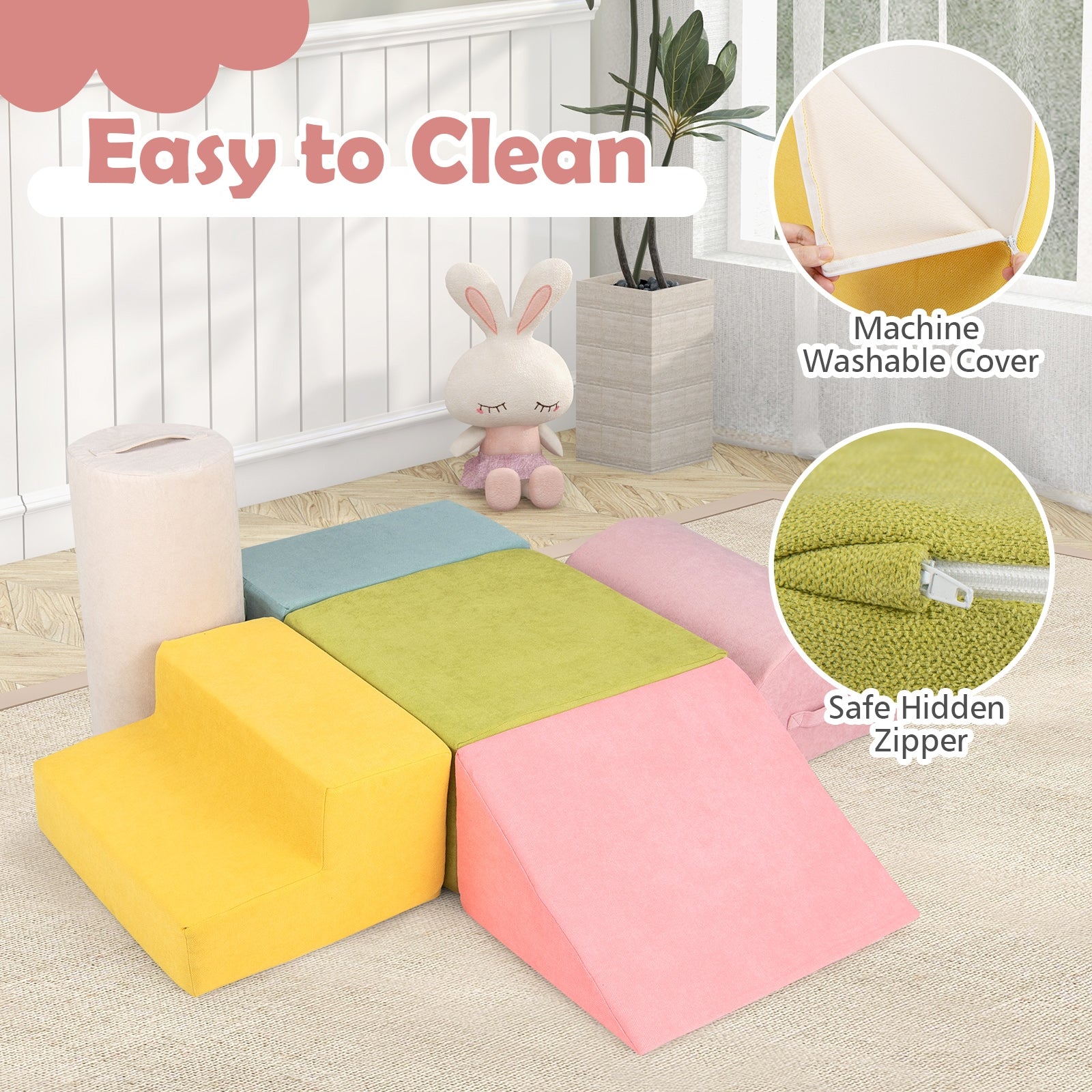 6-Piece Baby Climbing Blocks with 30D High-Density Foam and Carrying Handles-Macaron Multicolor