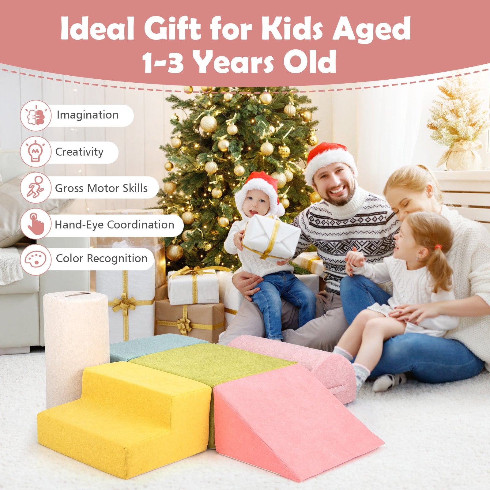 6-Piece Baby Climbing Blocks with 30D High-Density Foam and Carrying Handles-Macaron Multicolor