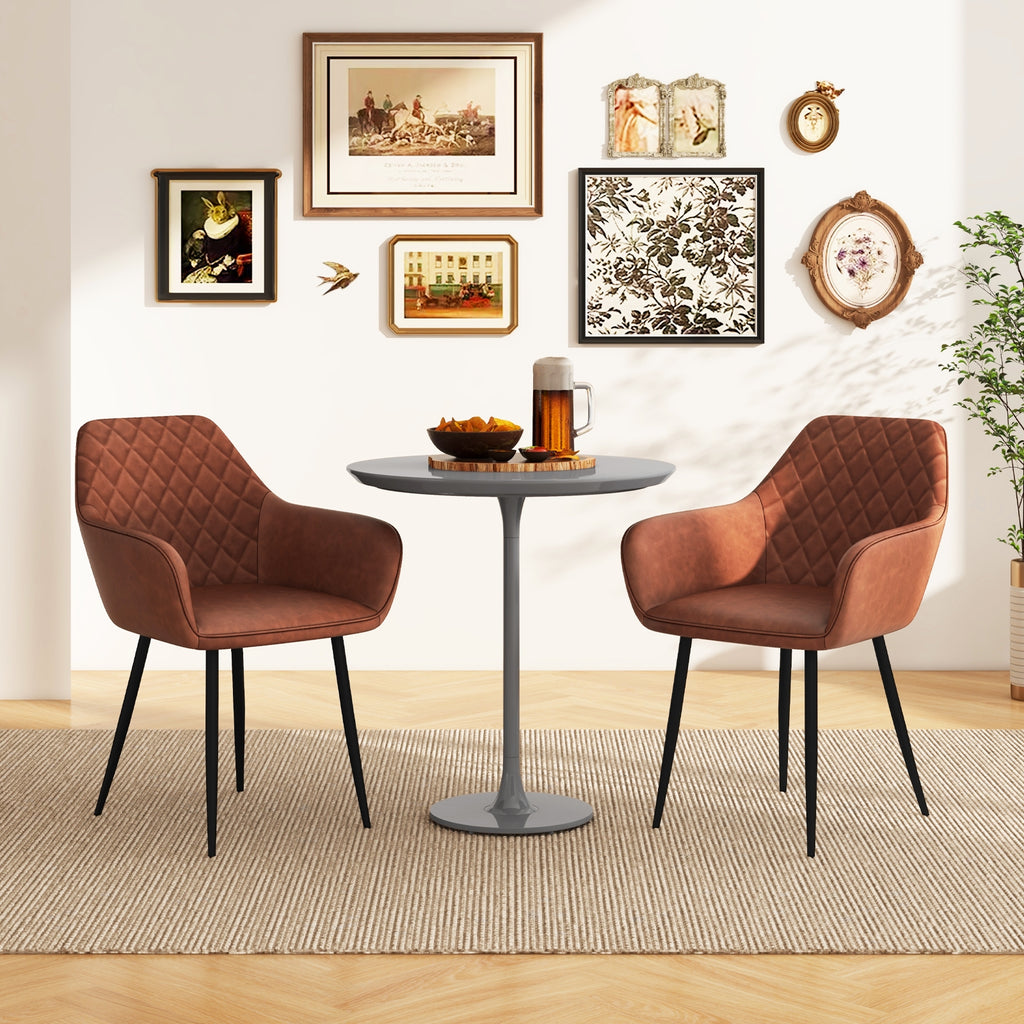 Leisure Dining Chair Set of 2 with Curved Backrest and Wide Seat-Coffee