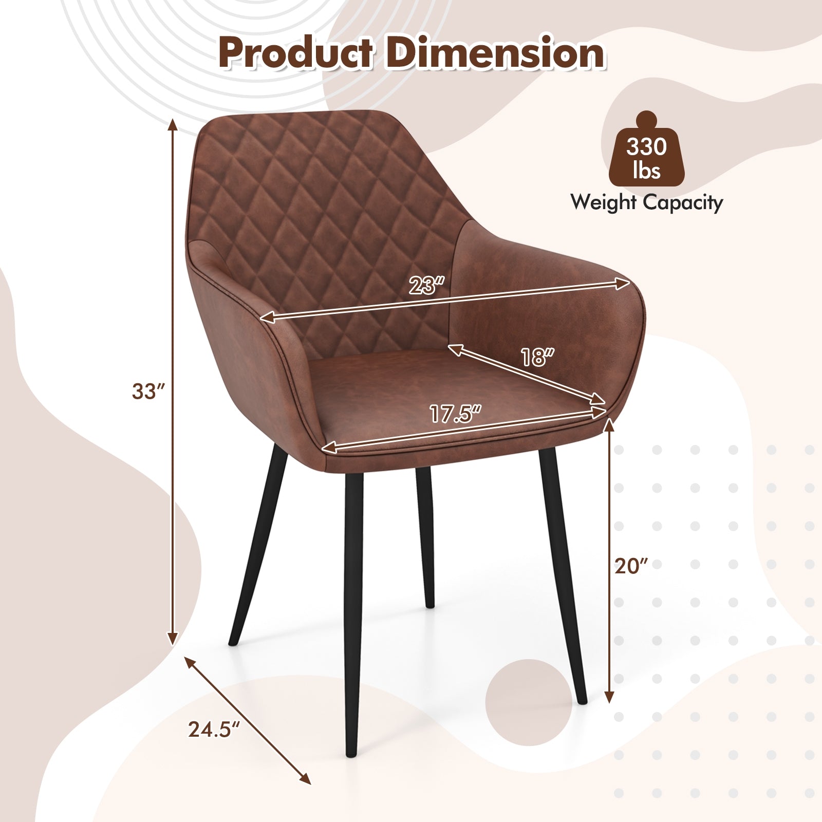 Leisure Dining Chair Set of 2 with Curved Backrest and Wide Seat-Coffee