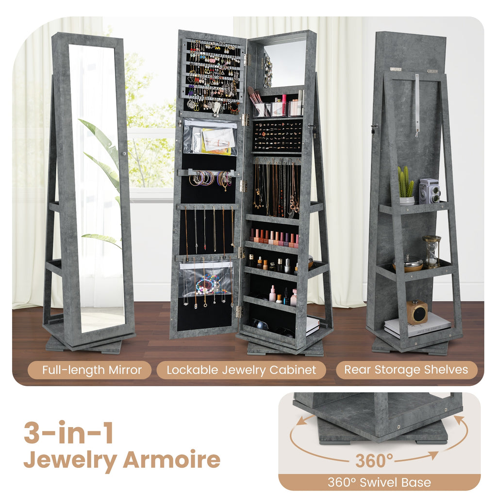 360° Rotatable 2-in-1 Lockable Jewelry Cabinet with Full-Length Mirror-Green