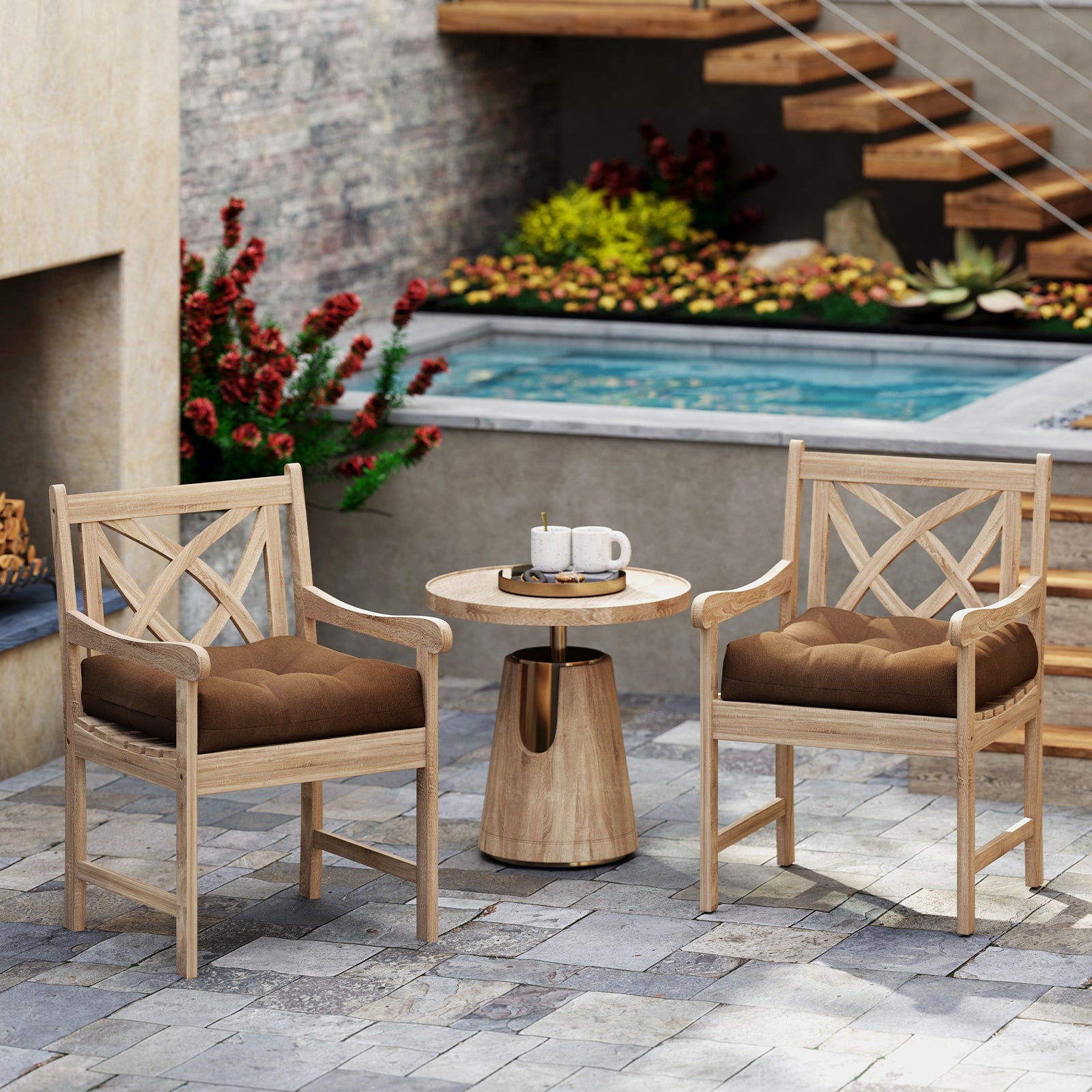 21 Inch x 21 Inch Patio Chair Seat Cushion Pads for Indoor and Outdoor-Coffee