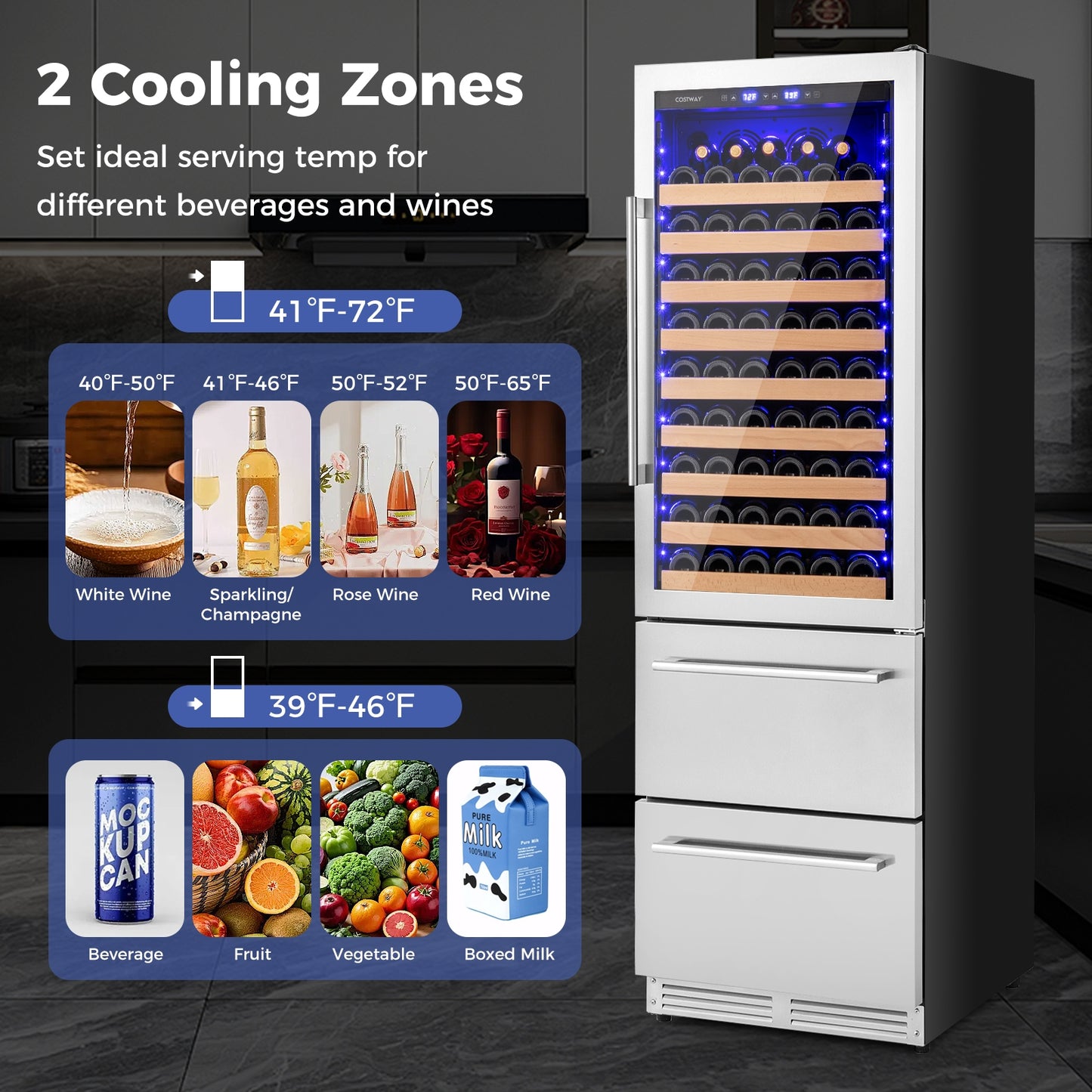 24 Inch Wine and Beverage Refrigerator with Independent Temperature Control-Sliver