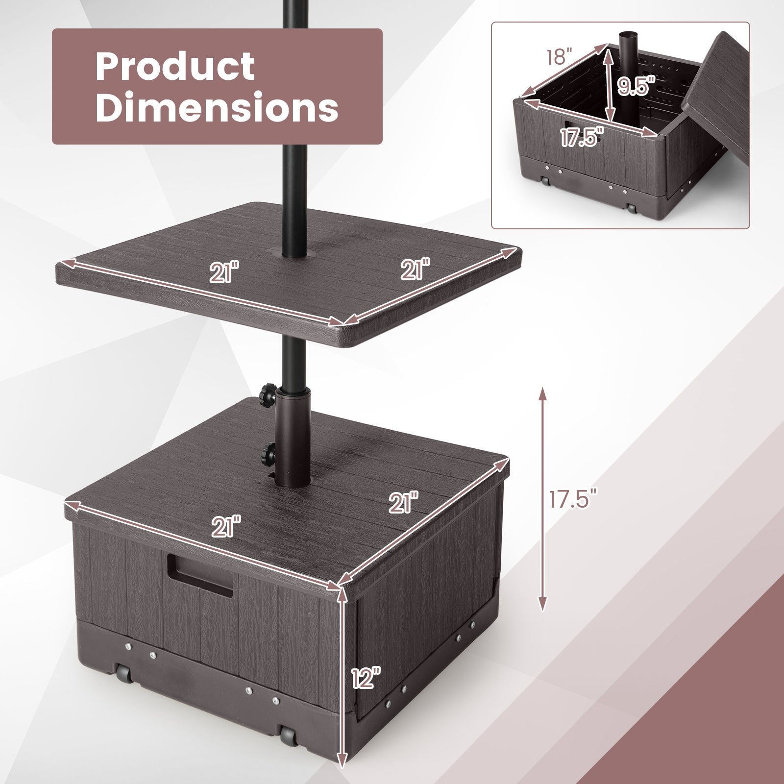 Base de parasol d'extérieur lestable de 79 kg avec plateau de table - Marron