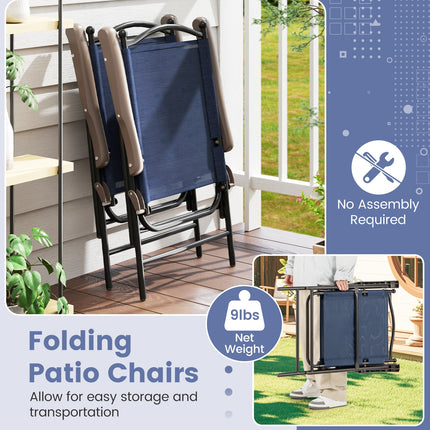 Set of 2 Patio Folding Sling Back Camping Deck Chairs-Navy
