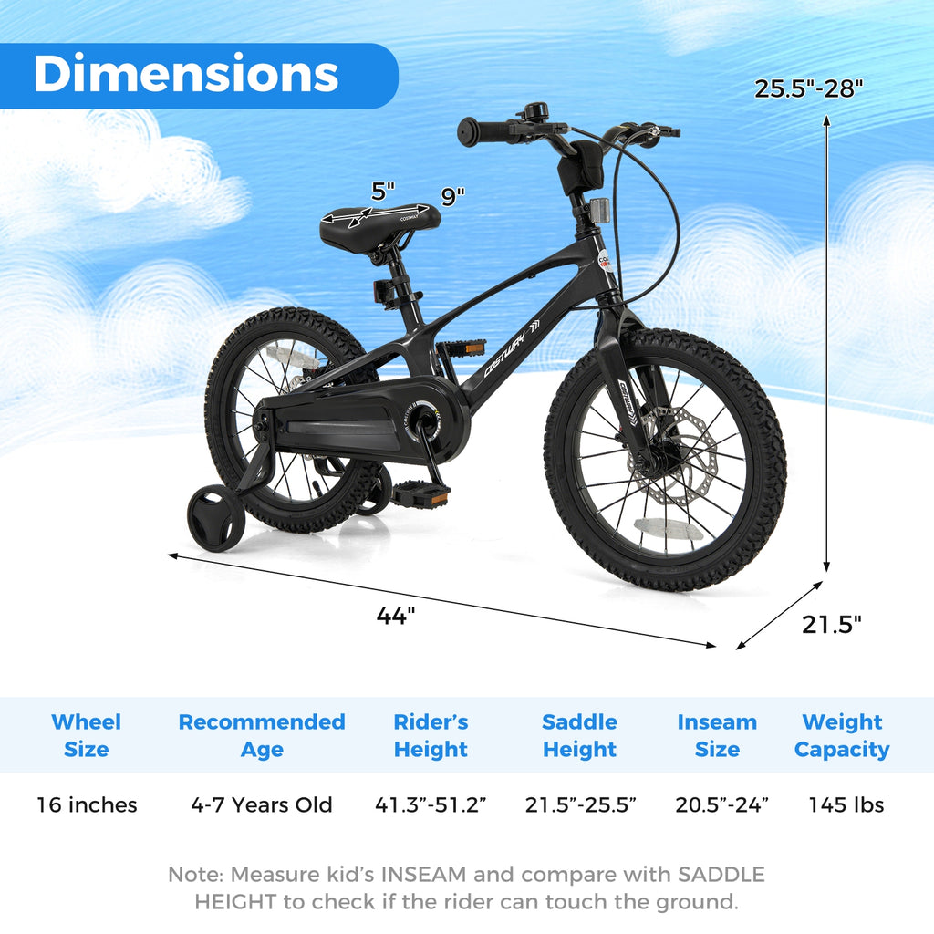 16 Inch Kids Bike Lightweight with 2 Removable Training Wheels for Aged 4-7-16 inches