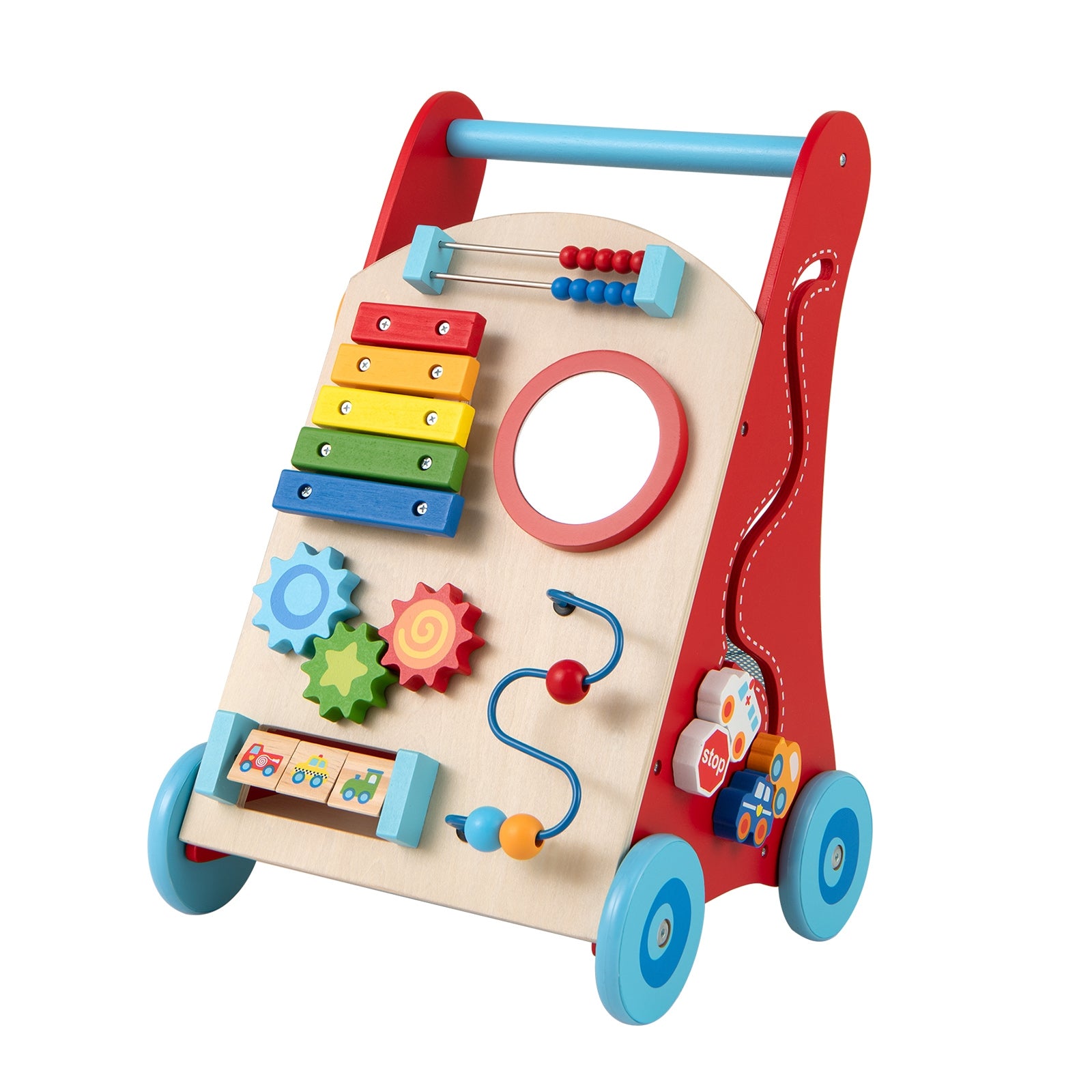 Baby Push Walker with Handle and Wheels for Boys & Girls 3+ Years Old-Muticolor