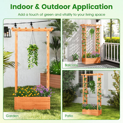 Raised Garden Bed with Side Trellis and Hanging Roof and Drainage Hole-Orange