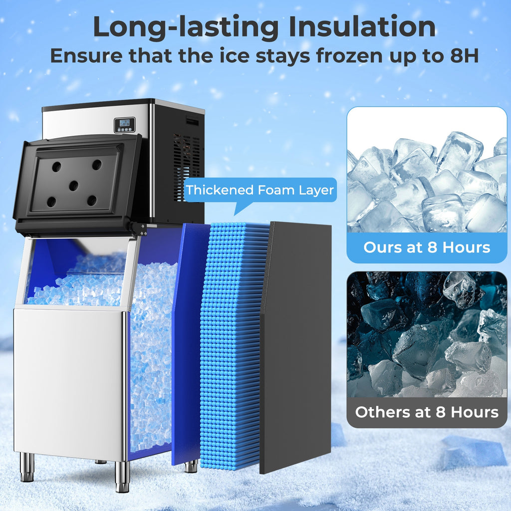 Commercial Ice Maker Machine 418 LBS/24H with 200 LBS Storage Bin-Silver
