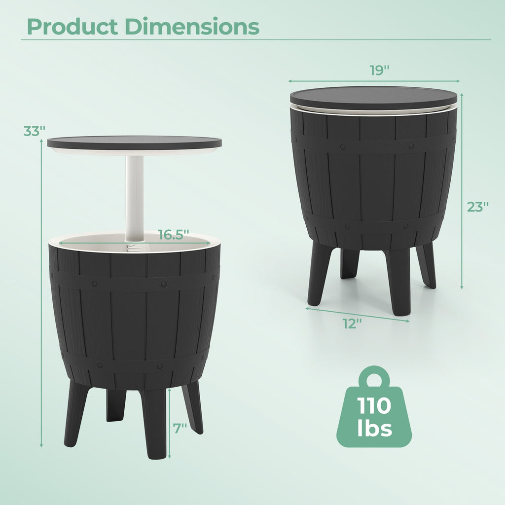 10 Gallon Cooler Bar Table Outdoor Coffee Table Ice Bucket with Telescopic Tabletop for Beer and Wine-Black