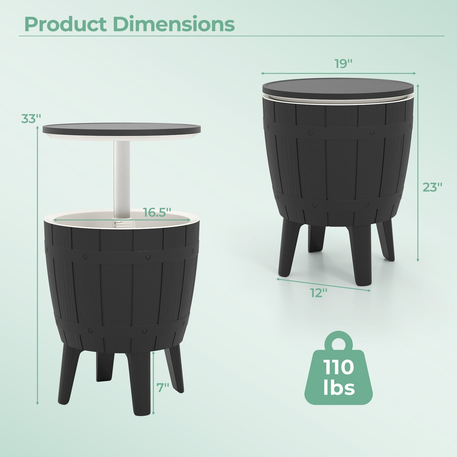 10 Gallon Cooler Bar Table Outdoor Coffee Table Ice Bucket with Telescopic Tabletop for Beer and Wine-Black