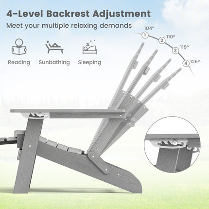 All-Weather HIPS Patio Adirondack Lounge Chair with Retractable Footrest-Gray