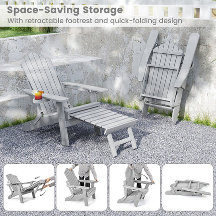 All-Weather HIPS Patio Adirondack Lounge Chair with Retractable Footrest-Gray