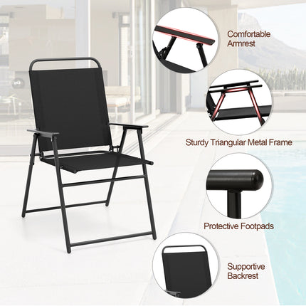 Outdoor Folding Sling Chairs with Armrest and Backrest-Black