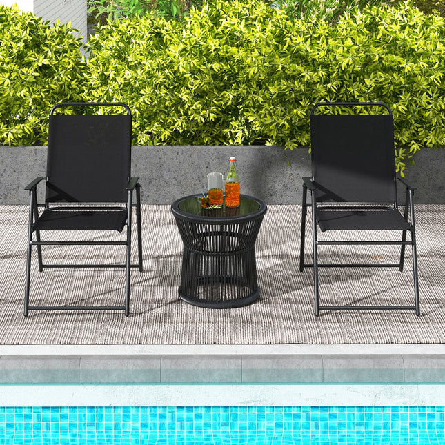 Outdoor Folding Sling Chairs Set of 4 with Armrest and Backrest-Black