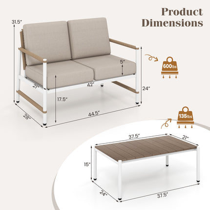 Patio Loveseat Sofa with Coffee Table Set with Thick Cushions
