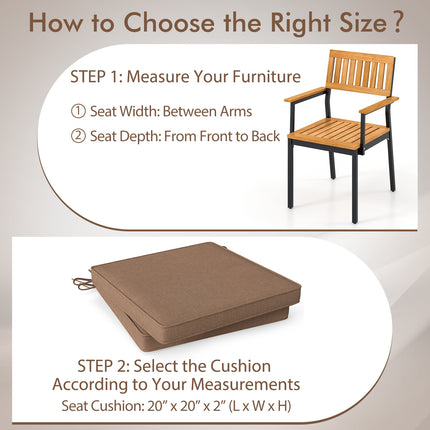 Outdoor Chair Cushion Set of 2 Waterproof Fade-Resistant Olefin Seat Cushions-Brown