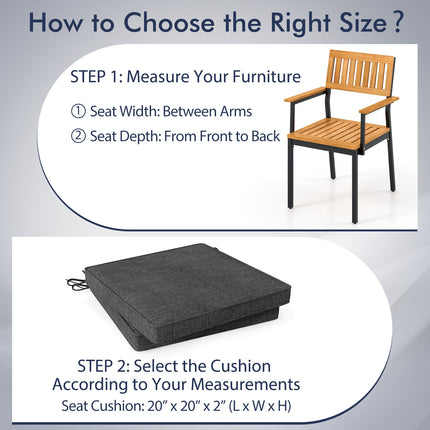 Outdoor Chair Cushion Set of 2 Waterproof Fade-Resistant Olefin Seat Cushions-Gray