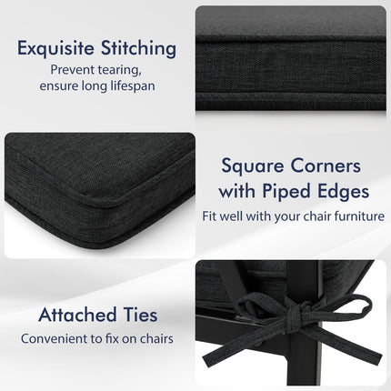 Outdoor Chair Cushion Set of 2 Waterproof Fade-Resistant Olefin Seat Cushions-Black