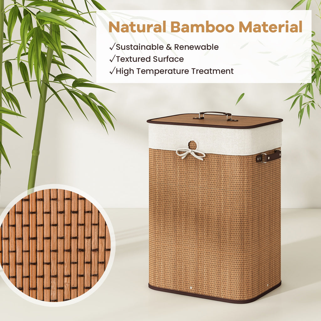 19 Gal Rectangle Laundry Basket Bamboo Clothes Hamper with Handles and Lid-Yellow