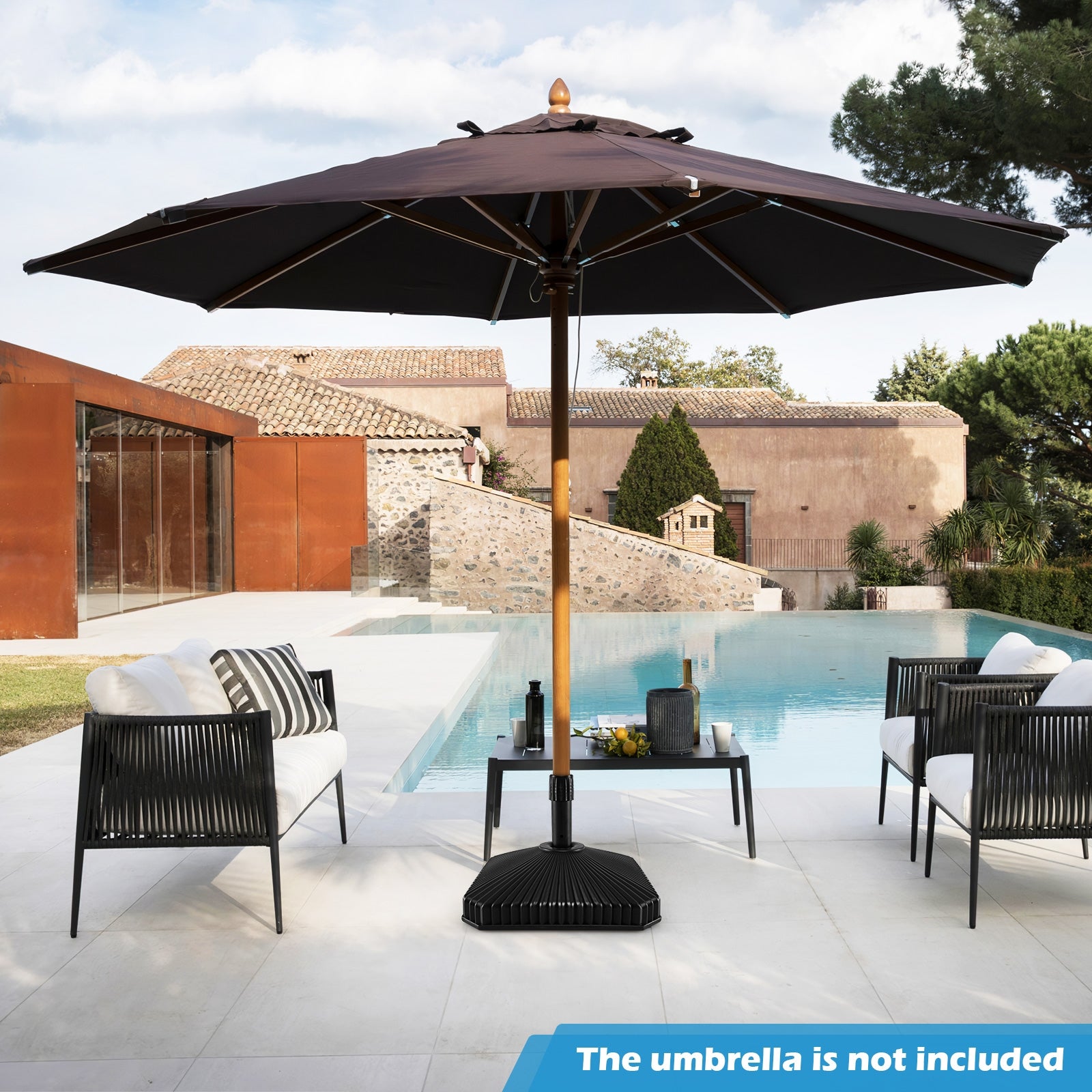 Pied de parasol remplissable avec texture coquillage et 3 tailles de coupleurs-Noir