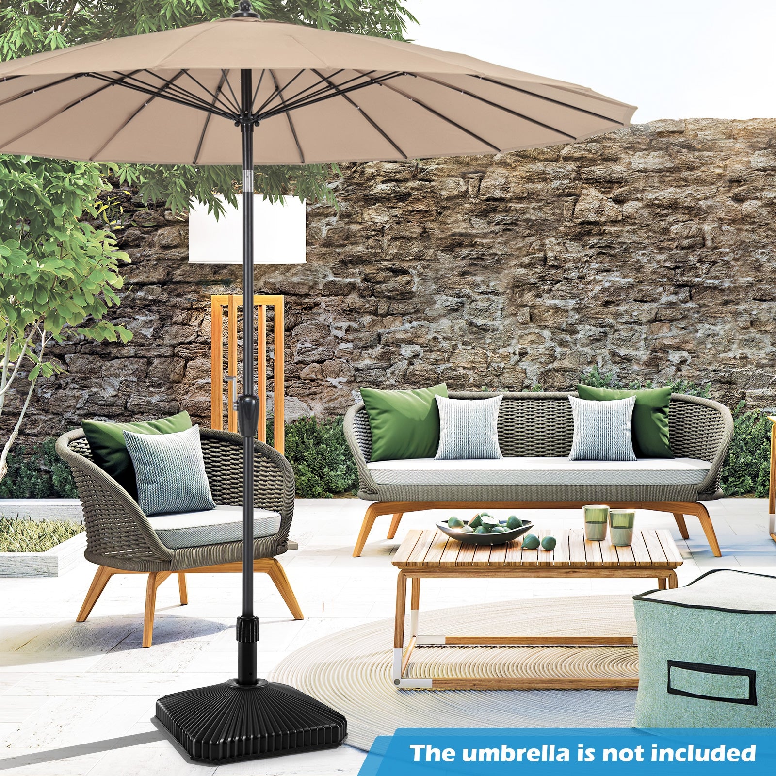 Pied de parasol remplissable avec texture coquillage et 3 tailles de coupleurs-Noir