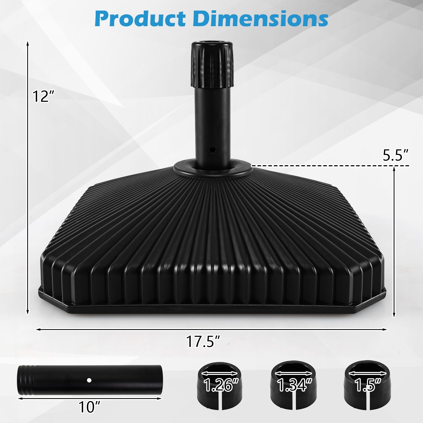 Pied de parasol remplissable avec texture coquillage et 3 tailles de coupleurs-Noir