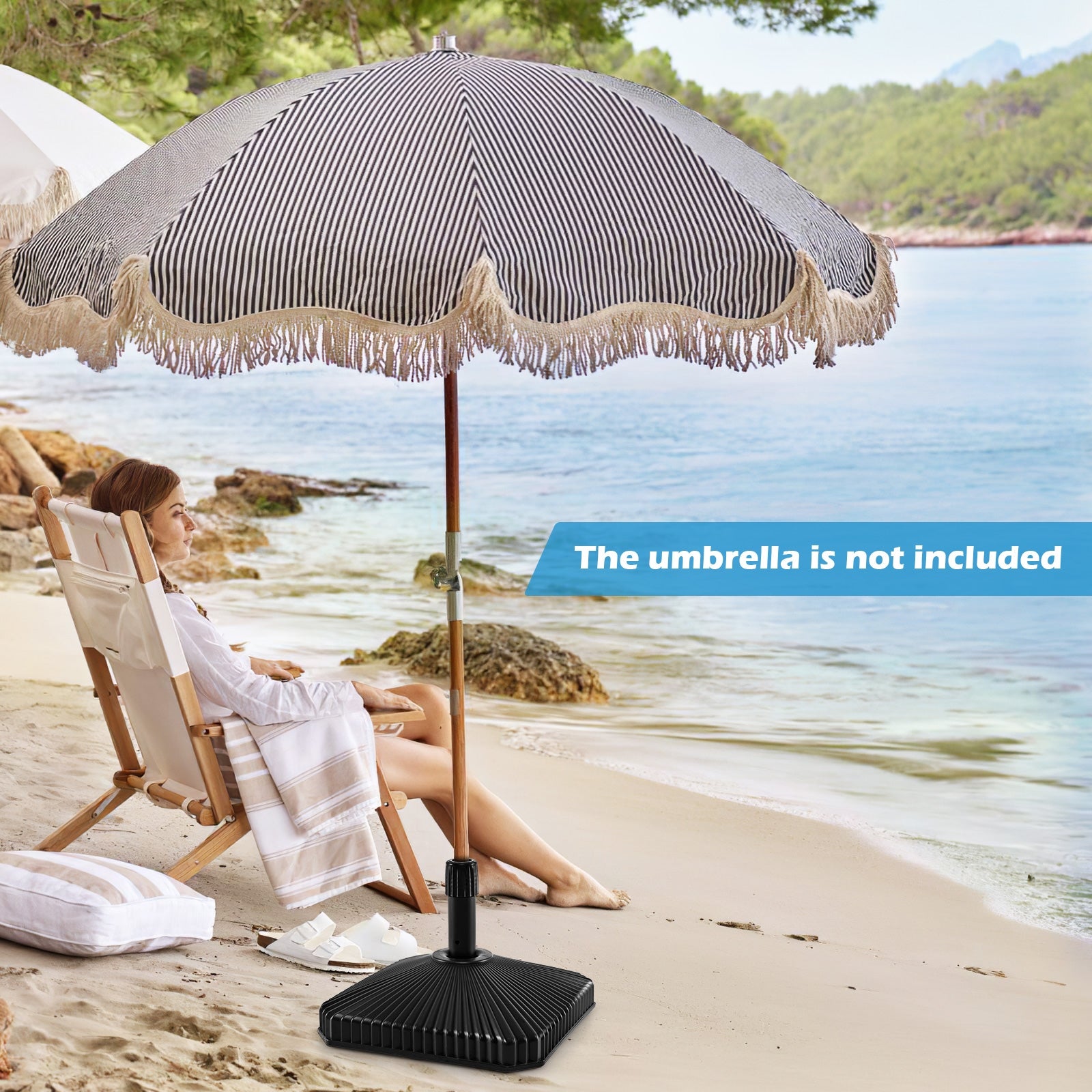 Pied de parasol remplissable avec texture coquillage et 3 tailles de coupleurs-Noir
