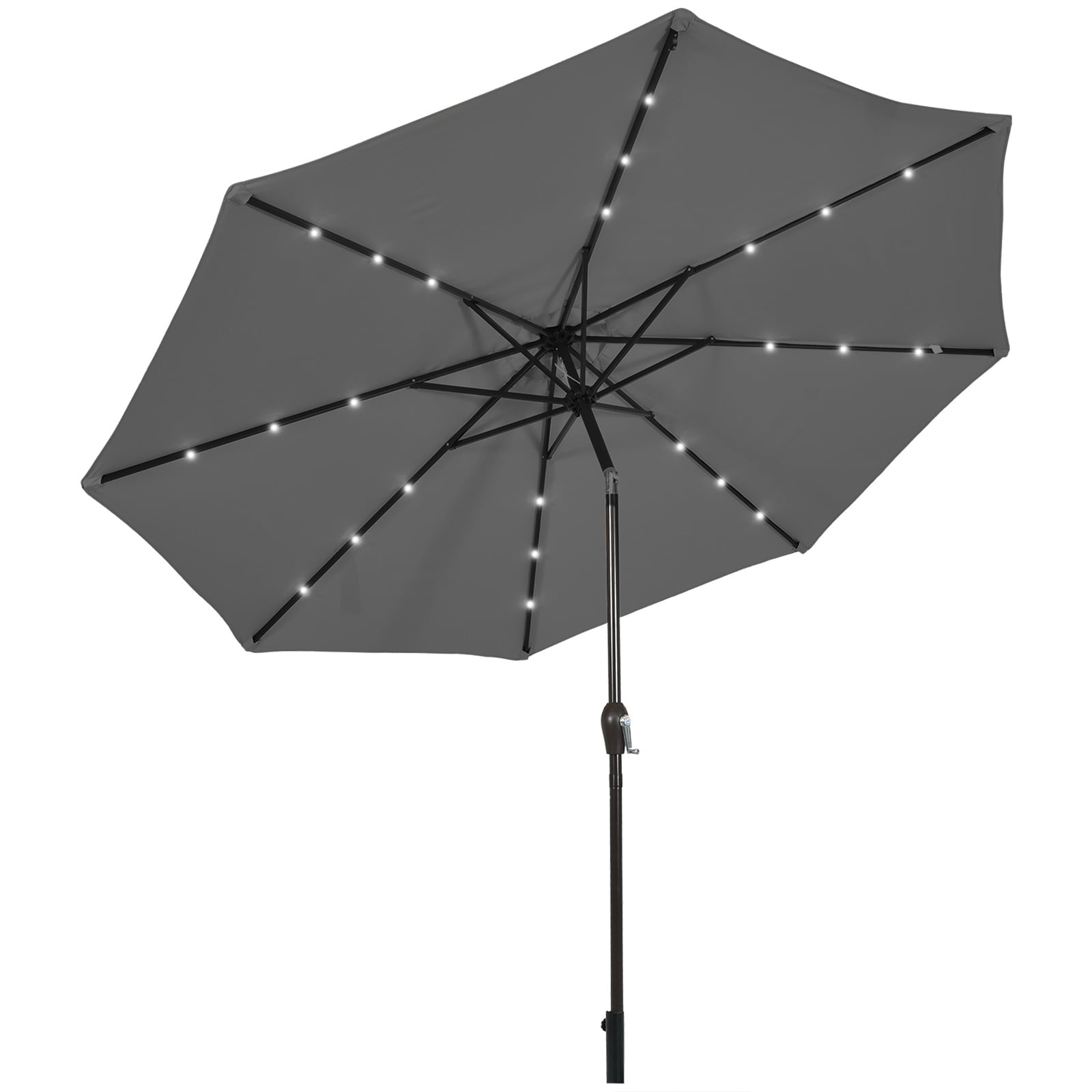 Parasol de terrasse extérieur de 3 mètres avec lumières LED solaires lumineuses - Gris