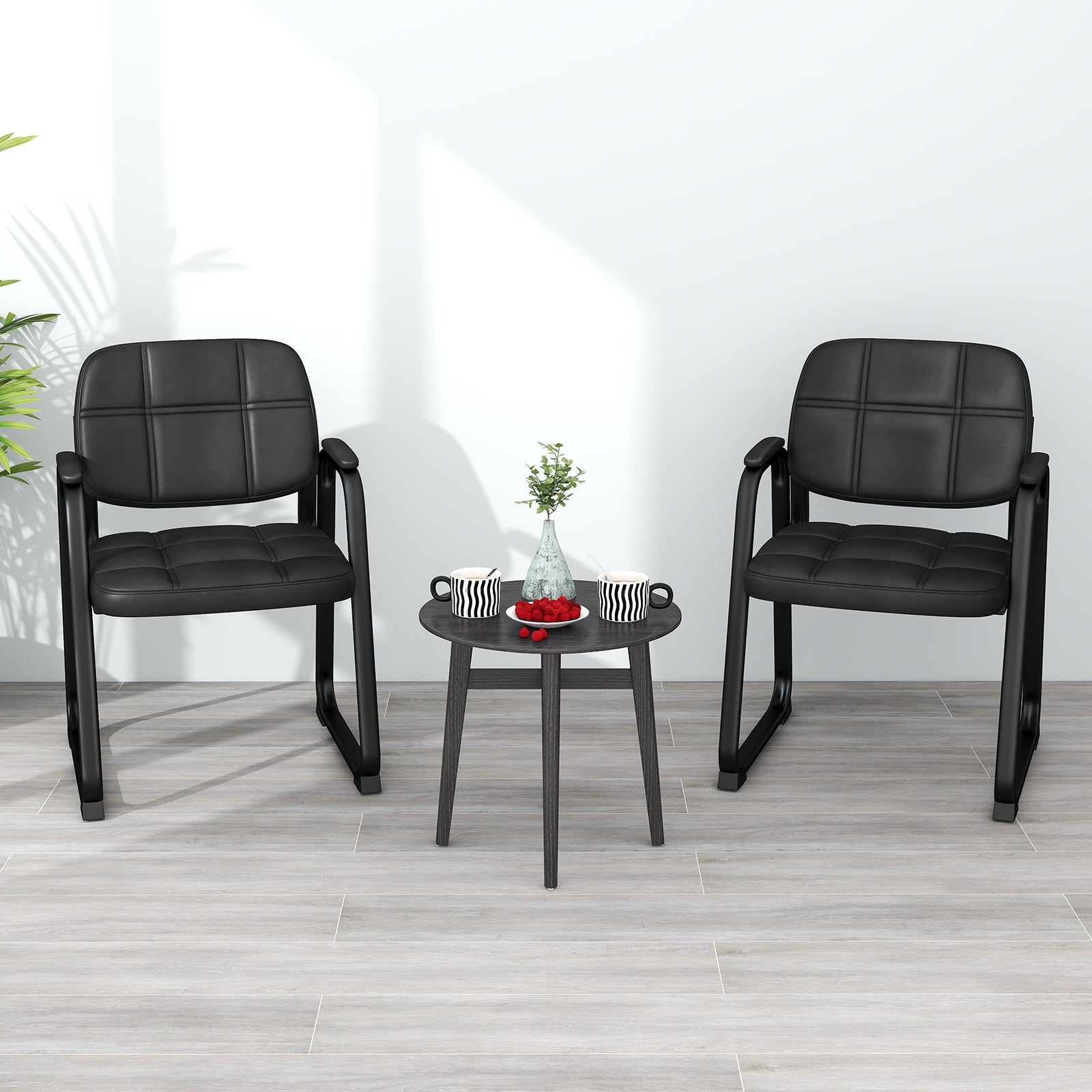 Set of 4 Upholstered Waiting Room Chair with Armrest and Ergonomic Backrest-Black
