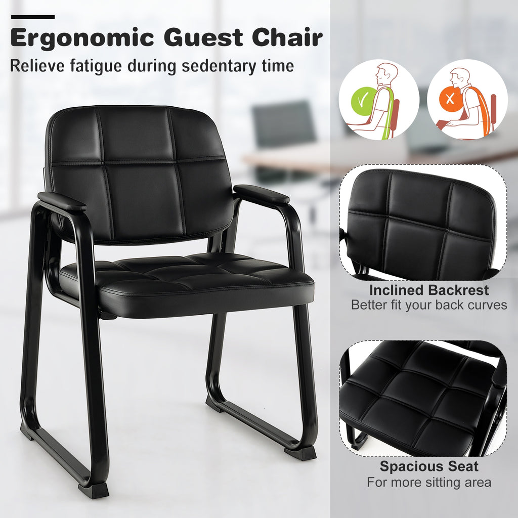 Set of 4 Upholstered Waiting Room Chair with Armrest and Ergonomic Backrest-Black