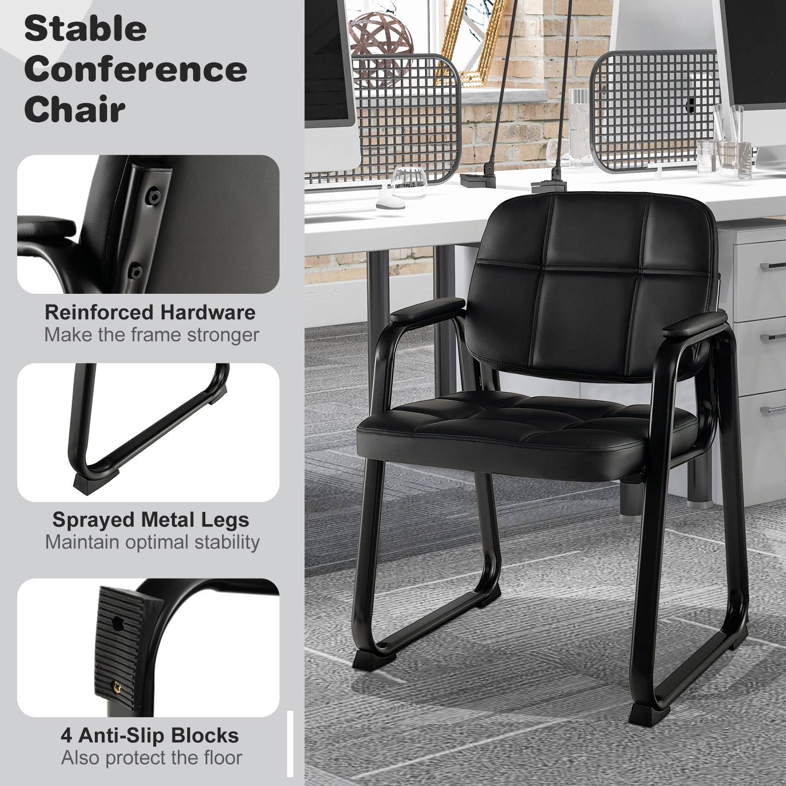 Set of 4 Upholstered Waiting Room Chair with Armrest and Ergonomic Backrest-Black