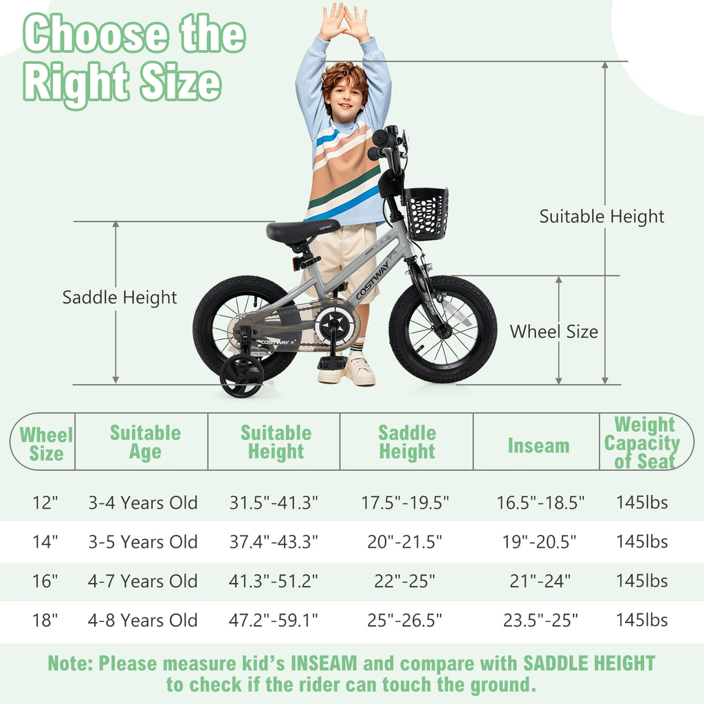 14 Inch Kids Bike Adjustable with Transparent Chain Cover for 4-5 Years Old