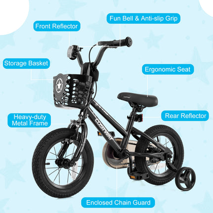 14 Inch Kids Bike with Basket and Training Wheels for Children Aged 4-5 Years Old