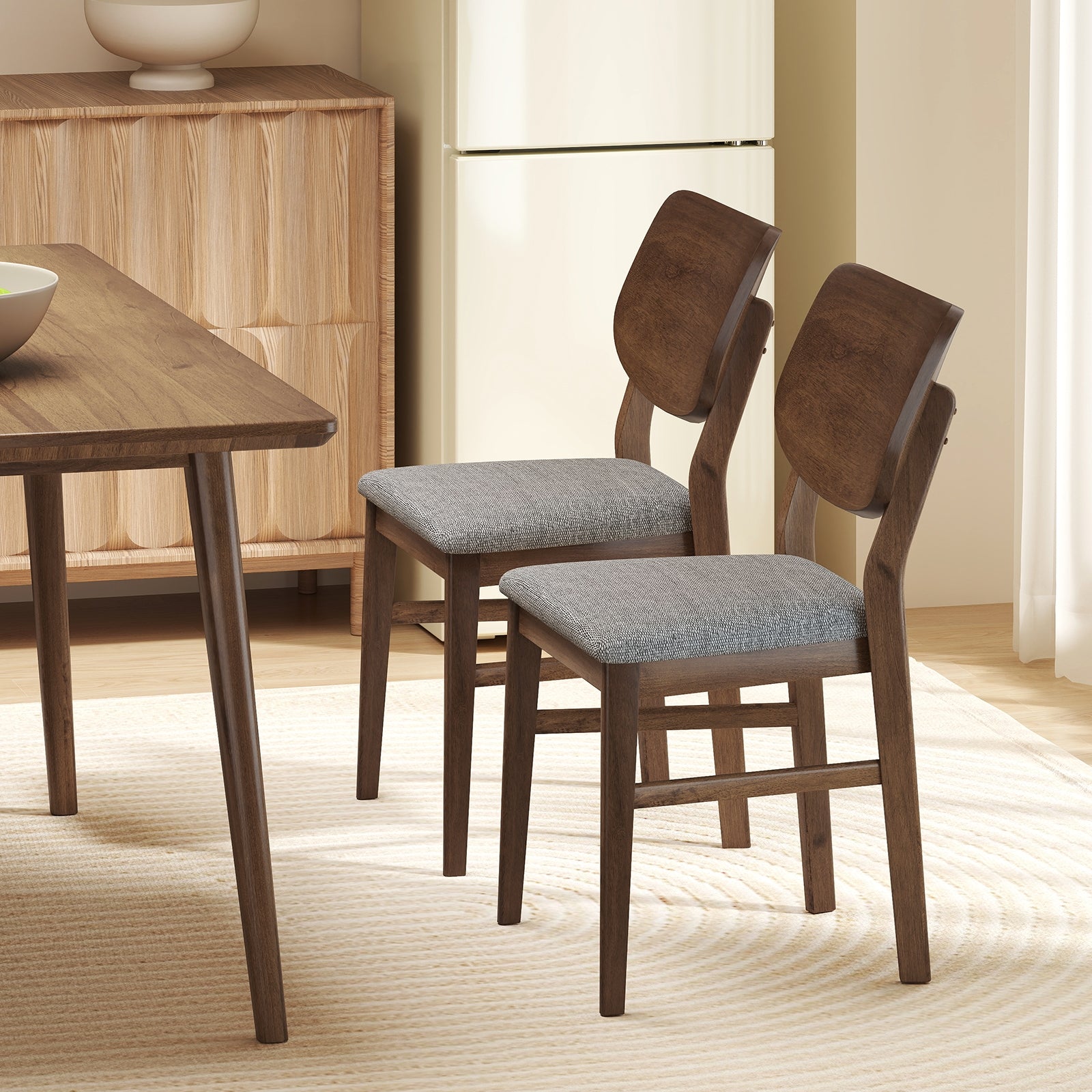 Farmhouse Upholstered Kitchen Chairs Set of 2 with Rubber Wood Frame-Gray
