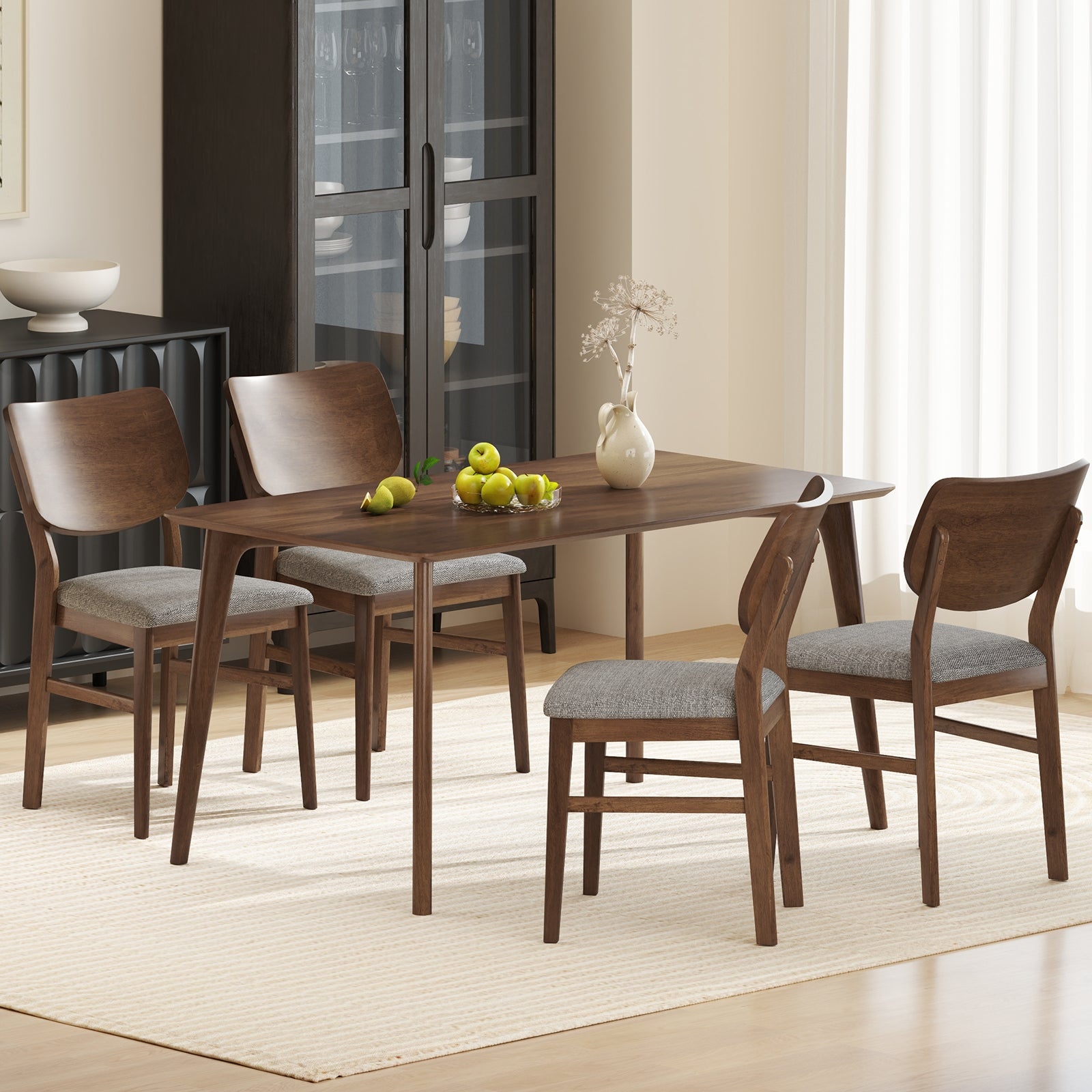 Farmhouse Upholstered Kitchen Chairs Set of 2 with Rubber Wood Frame-Gray