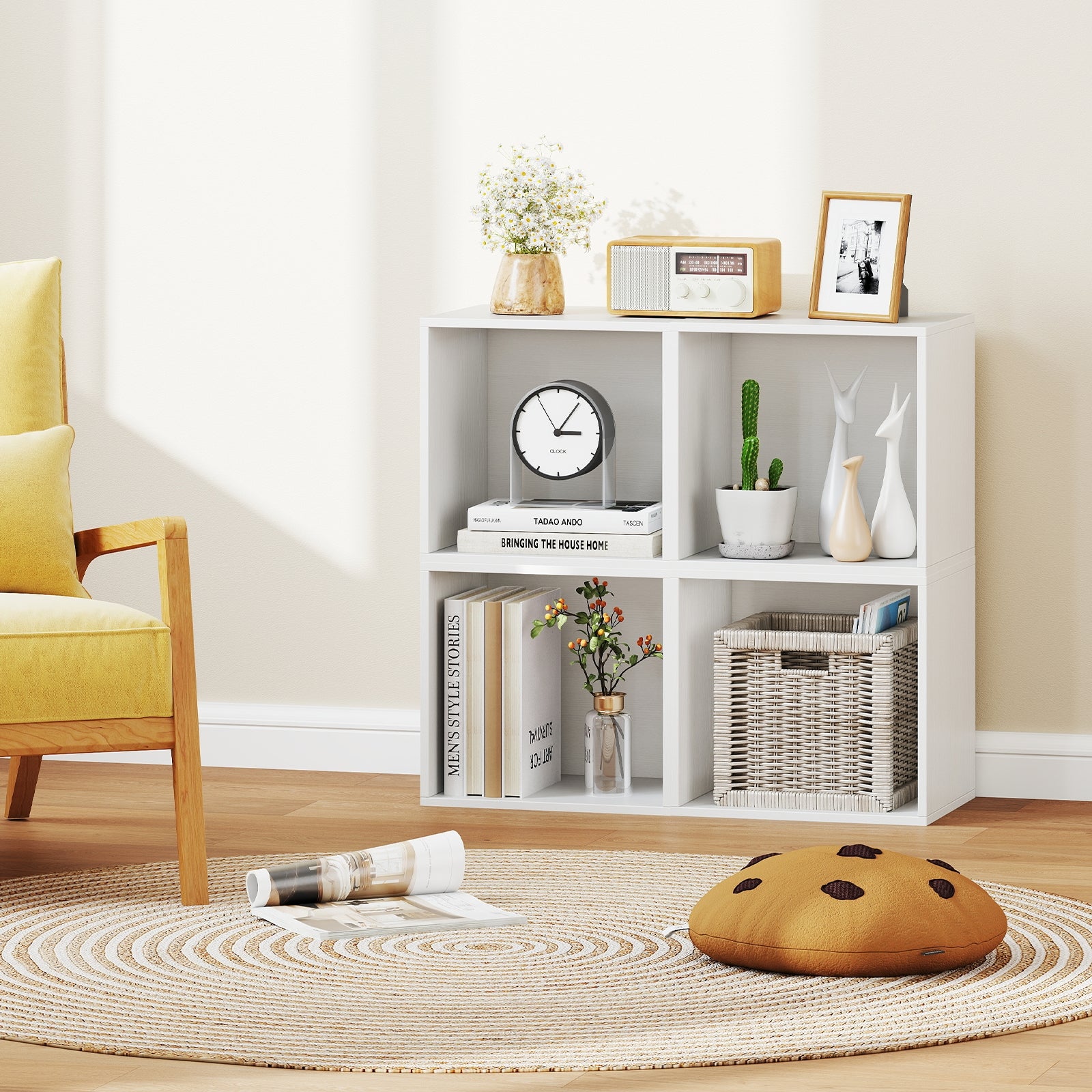 Cube Storage Organizer Stackable Open Book Shelf Wooden Display Shelving Unit-White