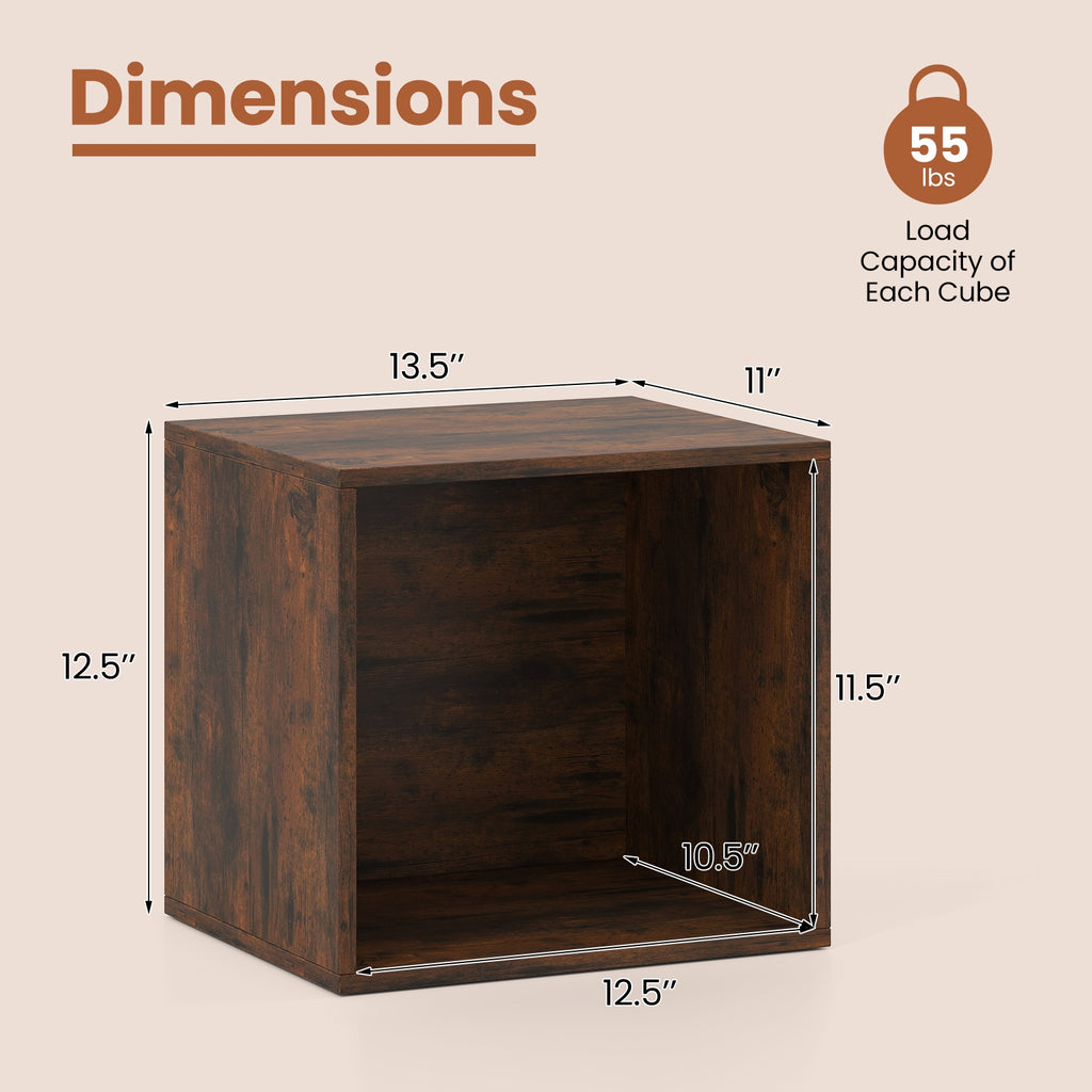Cube Storage Organizer Stackable Open Book Shelf Wooden Display Shelving Unit-Rustic Brown