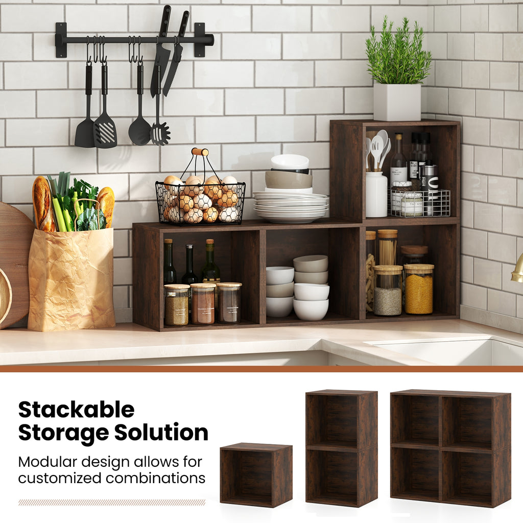 Cube Storage Organizer Stackable Open Book Shelf Wooden Display Shelving Unit-Rustic Brown