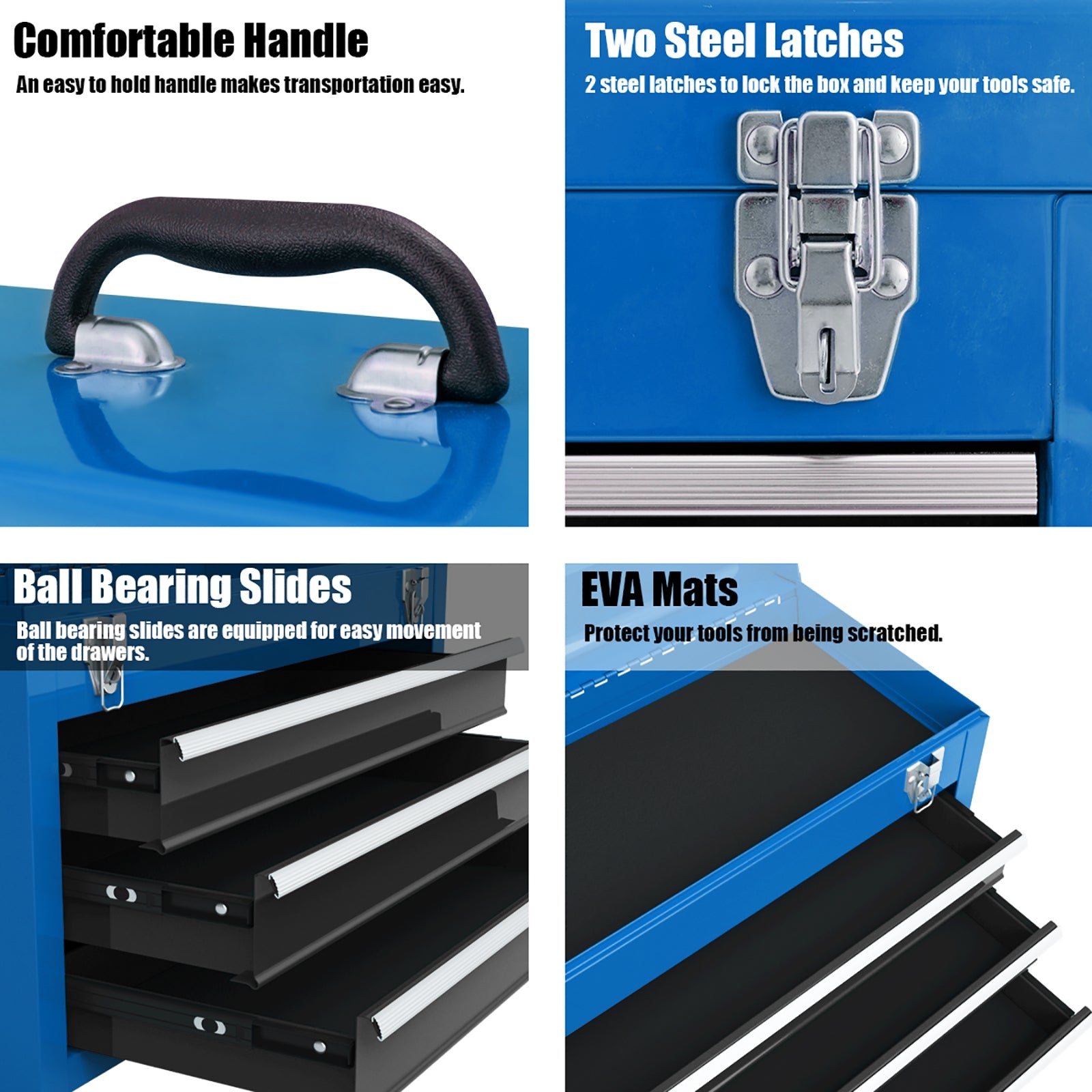 Portable Garage Mechanic Tool Cabinet Box with 3 Drawers-Blue