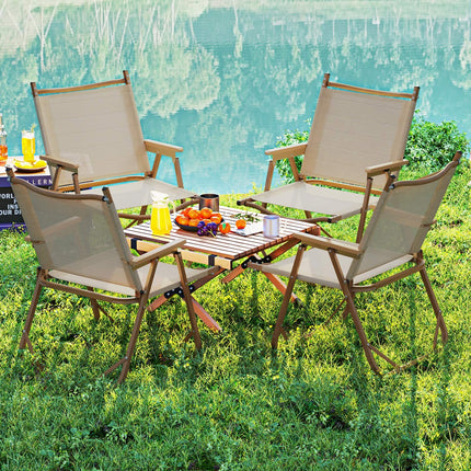 Folding Camp Chairs Set of 2 Lightweight Beach Chairs-Beige