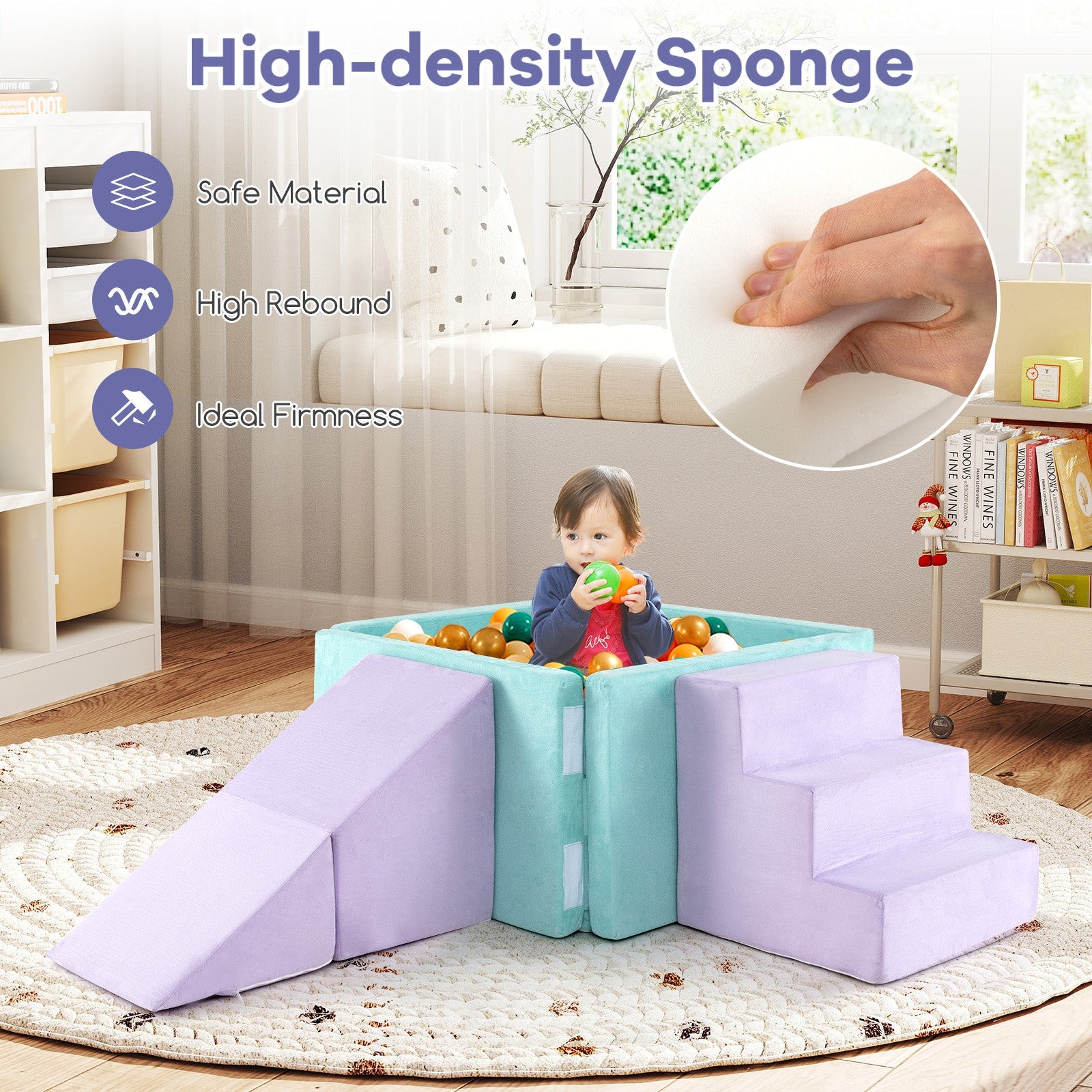 3-in-1 Suede Fabric Soft Play Set Foam Climbing Blocks for Toddlers-Purple