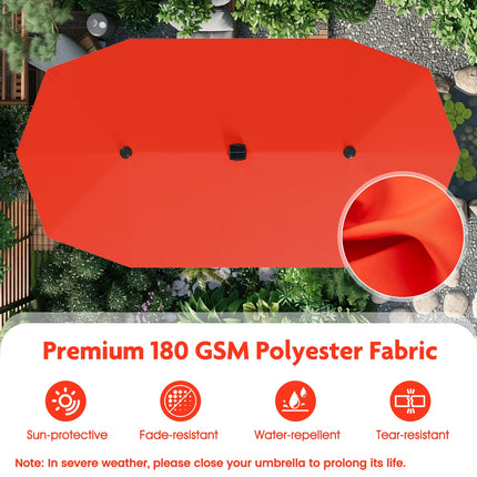 13 FT Large Patio Umbrella with LED Solar Lights and Crank Handle-Orange