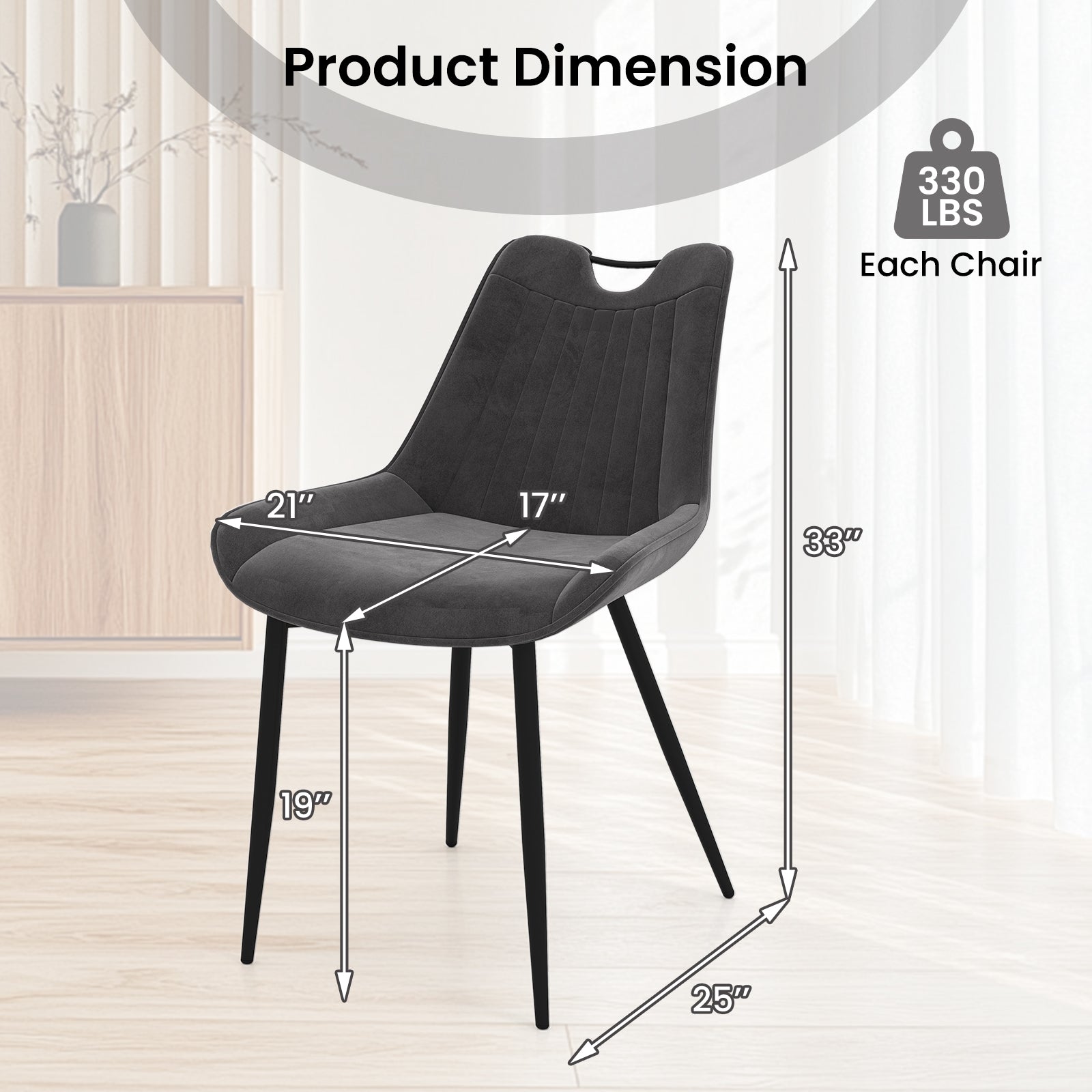 Dining Chair Set of 4 Faux Leather Upholstered Kitchen Chairs with Metal Legs-Gray